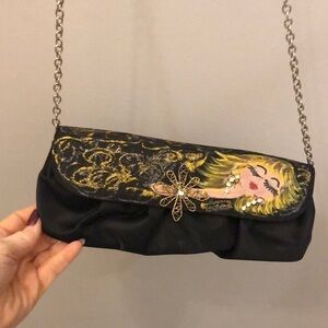 Funky Handpainted Evening Bag Danielle Steel Mixed Media Metal Details Black